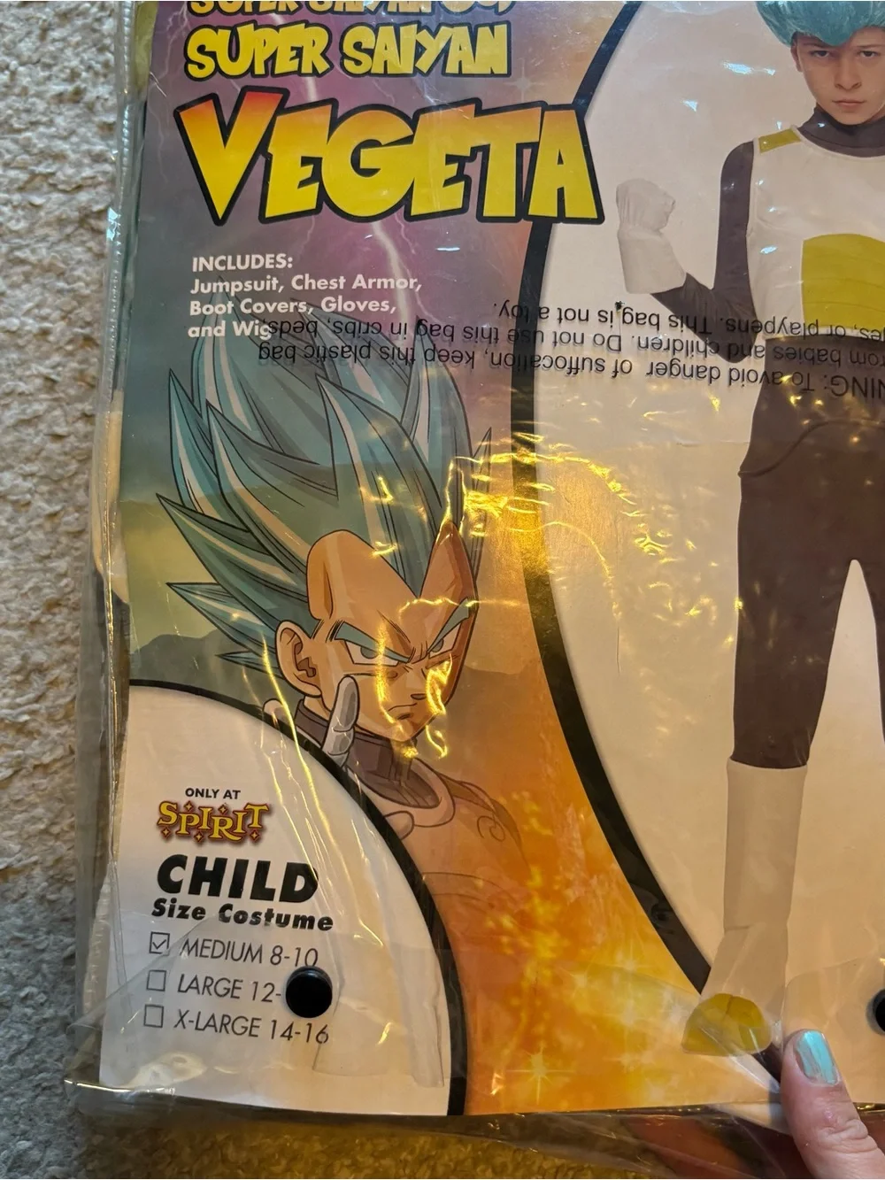 Dragon Ball Z Vegeta Super Saiyan Kids Costume Medium 8-10 W/ Wig Spirit